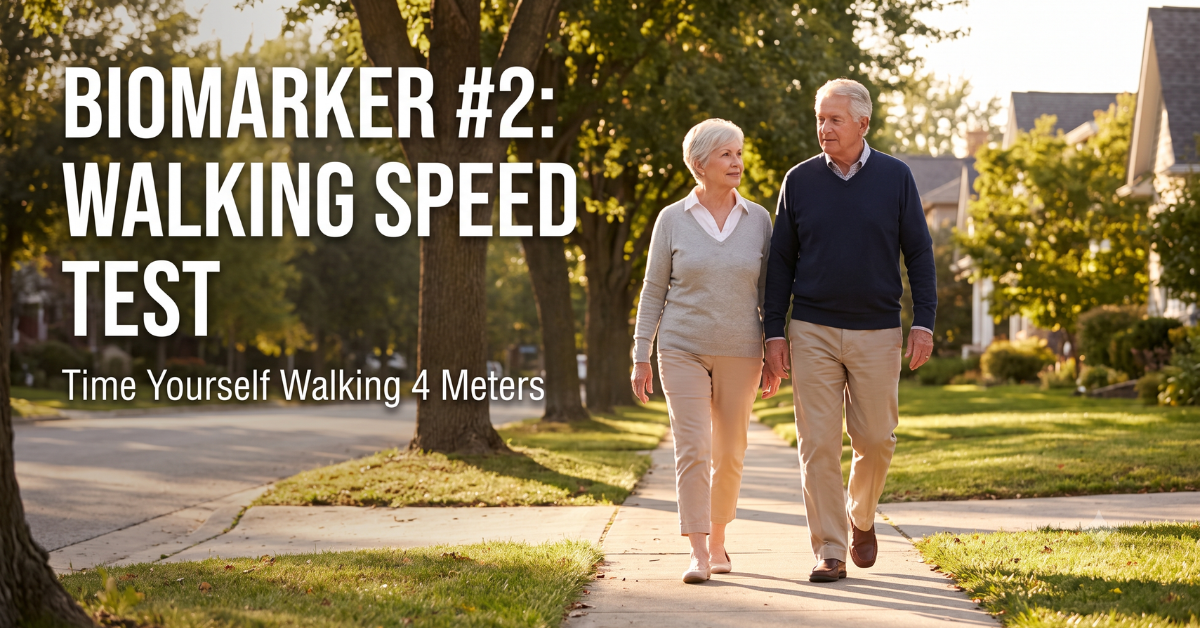 Elderly couple walking together outdoors, gait speed and mobility test