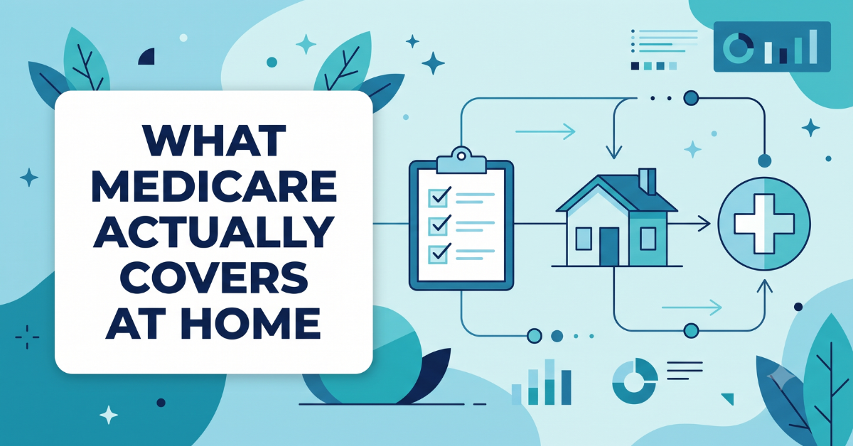 Infographic showing what Medicare covers at home: nursing, therapy, and home health aide services