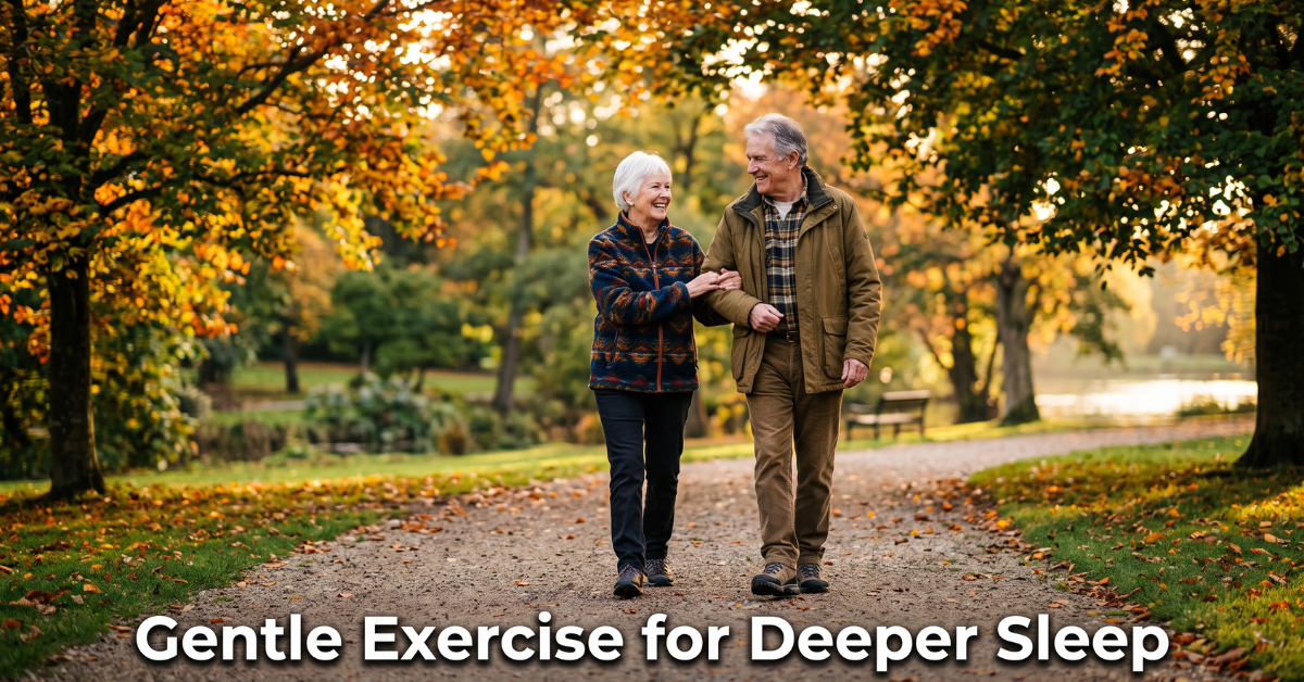 Elderly couple walking outdoors for gentle exercise