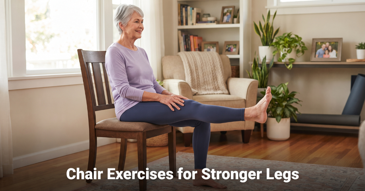 Senior man performing a seated leg extension exercise