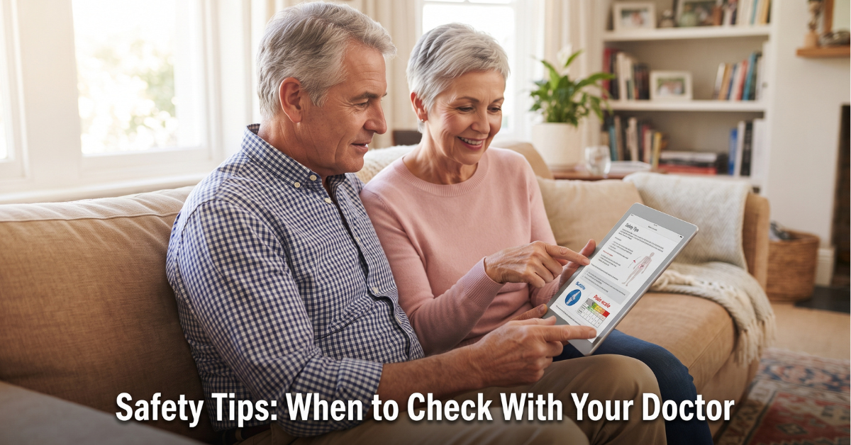 Senior couple reviewing exercise guidance on a tablet together